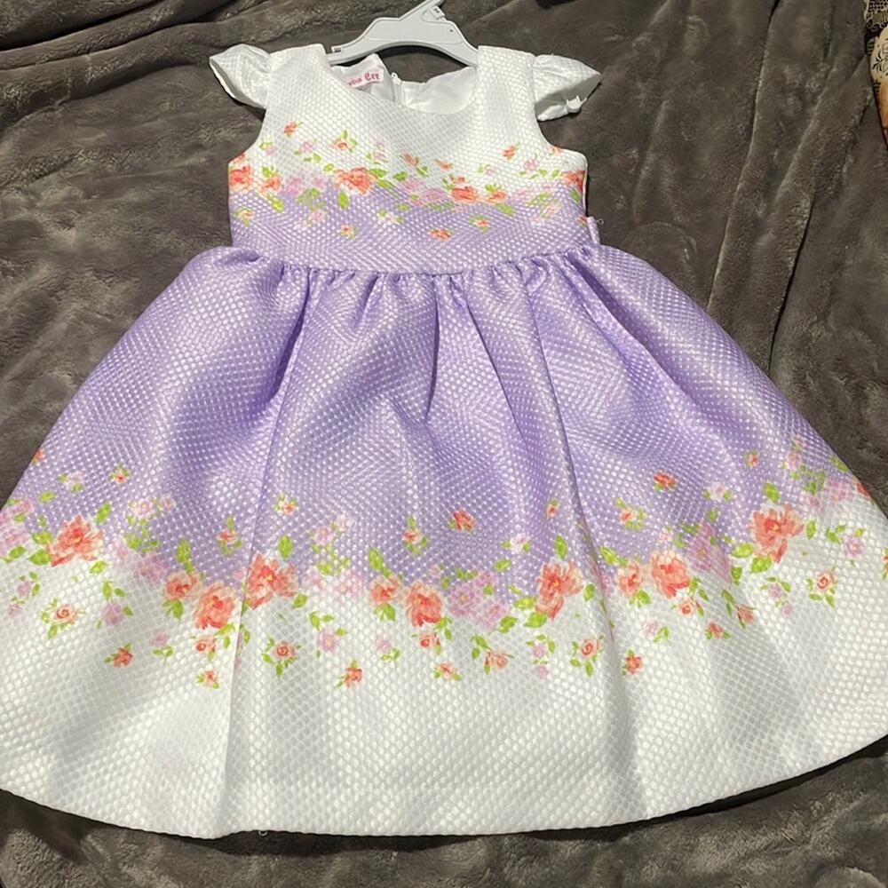 Jessica Ann lavender floral cap sleeve dressy srrss lines euc worn once tie belt
